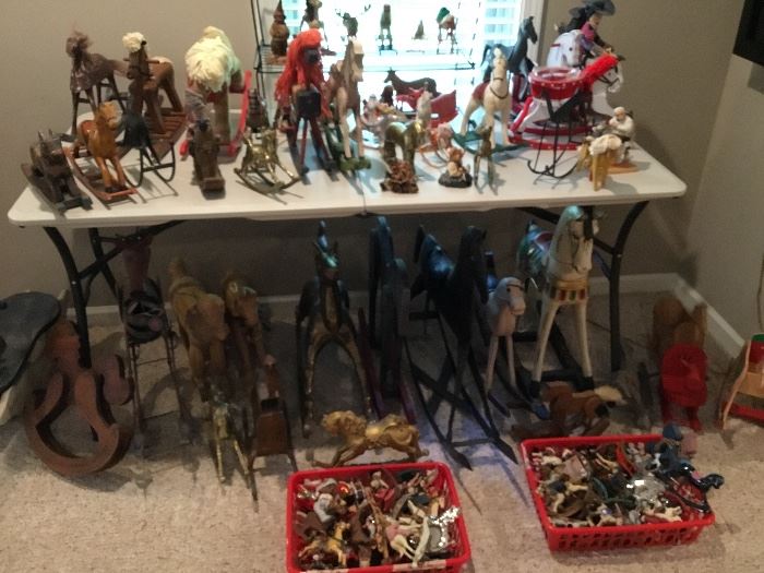 Large collection of hobby horses