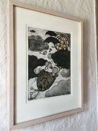 Thomas Reed "Caught in a Net" Art measures 12 1/2"H x x 9 1/2"W (with frame 19"H x 15"W)