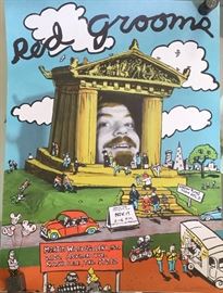Multi-media pop artist Red Groom's vintage original poster for opening reception at Martin Wiley Gallery. 20 1/4" x 27 1/2"