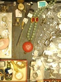 Victorian Hat Pins, Sterling Silver Bracelets, Rings, Necklaces, Pins & Brooches. Snuff boxes. Watch Slide Chain.