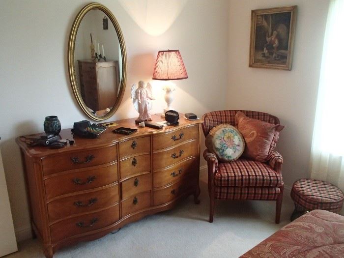 dresser, sitting chair with matching ottoman 