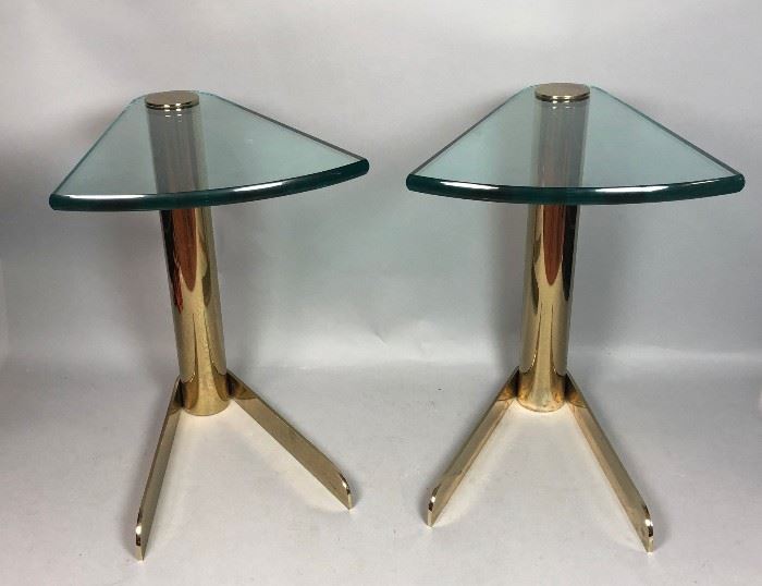 Lot 7 Pr Glass  Brass KARL SPRINGER style Side Tables.