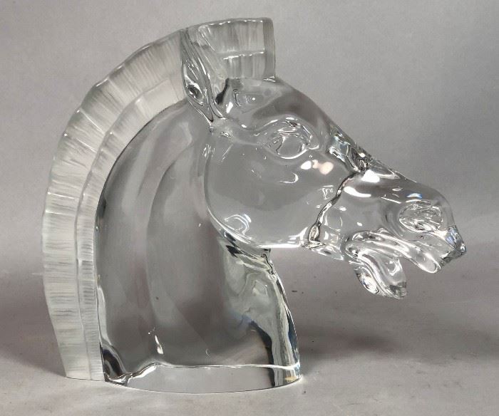 Lot 24 Large French Clear Glass Modernist Horse Head. Ma