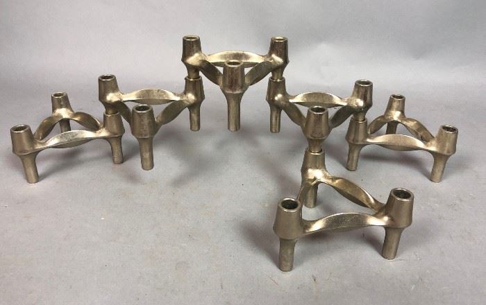 Lot 37 Set 6 NAGEL Metal Three Candle Candleholders. Can