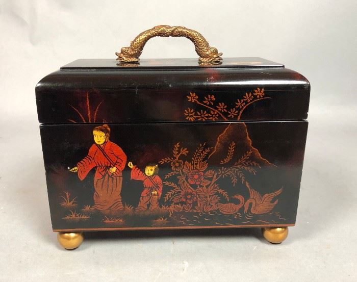 Lot 43 Chinoiserie Lacquered Wood Lidded Box. MAITLAND S