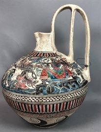 Lot 50 Large Grecian Decorated Ceramic Pottery Ewer Pit