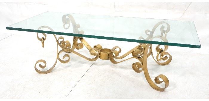 Lot 71 Gilt Painted Iron Glass Top Cocktail Table. Scrol