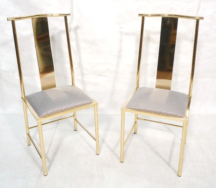 Lot 74 Pr Asian inspired Brass Modernist Side Chairs. Cu
