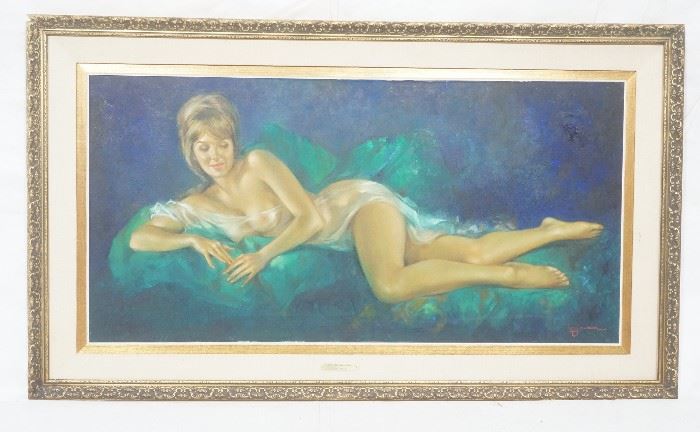 Lot 82 LEO JENSEN Pin Up style Oil Painting. Titled Blue