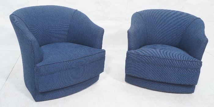 Lot 84 Pr John Stuart Blue Fabric Swivel Lounge Chairs. 