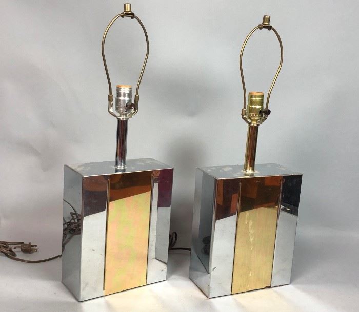 Lot 96 Pr Two Tone Metal Modernist Table Lamps. Wrapped 