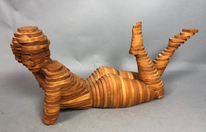 Lot 106 2pc Signed Wood Sculptural Nude Female Bookends.