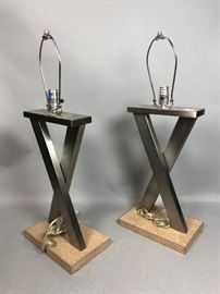 Lot 216 Pr Contemporary Stainless X form Table Lamps on m