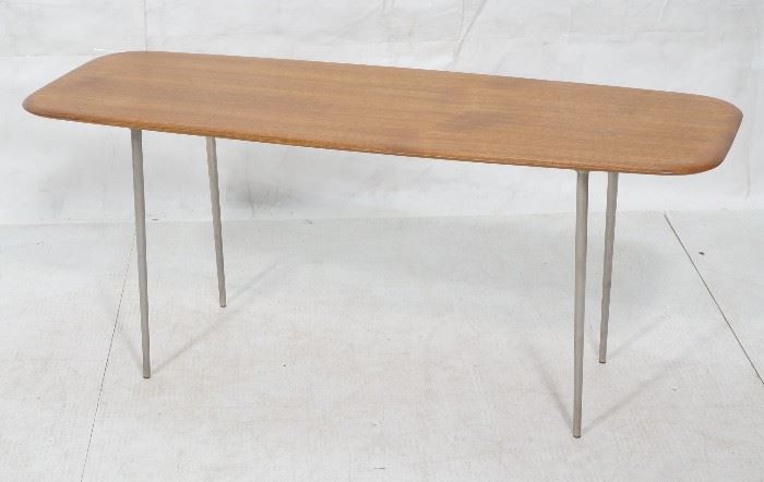 Lot 221 Modernist Wood Steel Side Table. Thin tapered ste