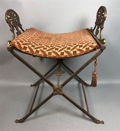 Lot 226 Antique Gilt Iron Bench Stool. X frame twisted me