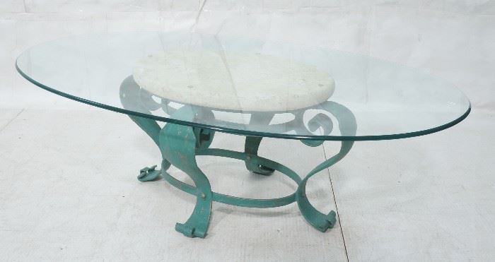 Lot 239 Contemporary Oval Coffee Table. Green painted scr