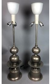 Lot 246 Pr Silver Metal Decorative Table Lamps. Tall Scul
