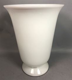Lot 249 Large White Art Glass Footed Trumpet Vase. Faded
