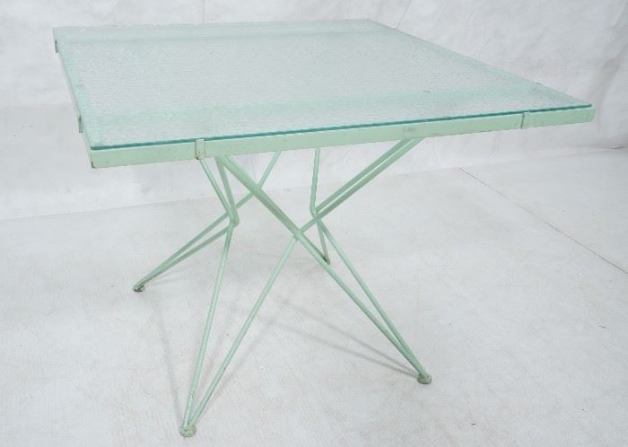 Lot 290 Modernist Outdoor Glass Top Square Patio Table. S