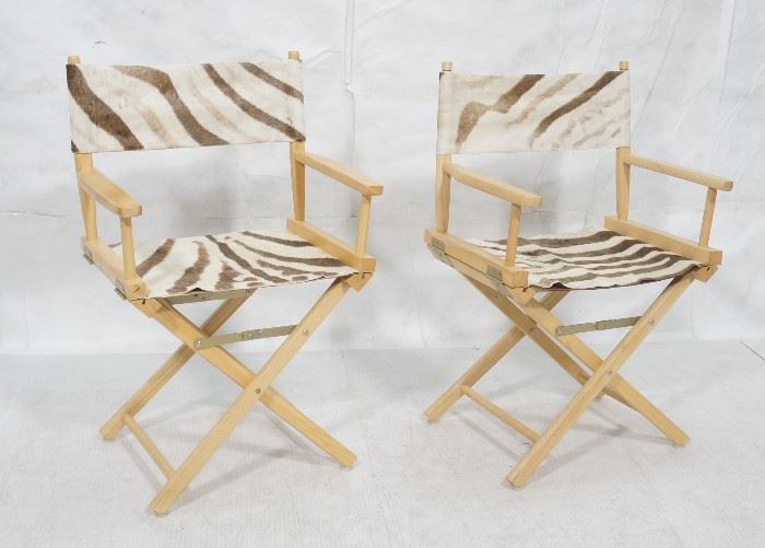 Lot 153 Pr Zebra Hide Skin Directors Chairs. Wood frames