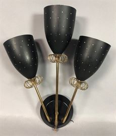 Lot 265 PAAVO TYNELL Style Brass  Black Wall Sconce. 3 p