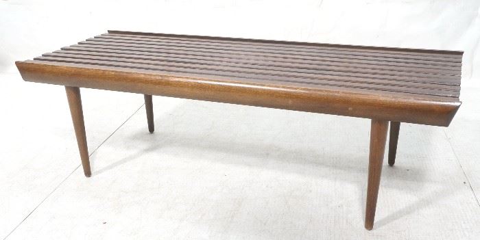 Lot 272 Modernist Wood Slat Bench Table. Tapered peg legs