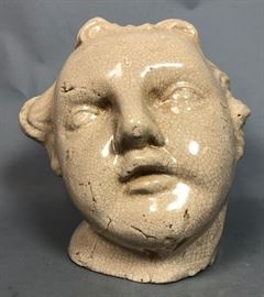 Lot 332 Large Ceramic Pottery Head Bust. Crackle Glaze. 