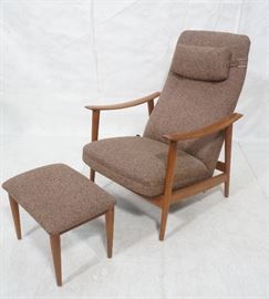 Lot 367 Modernist Walnut Lounge Chair  Ottoman. Tall Bac