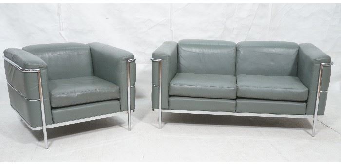Lot 376 2pc Le Corbusier Style Style Love Seat and Chair.