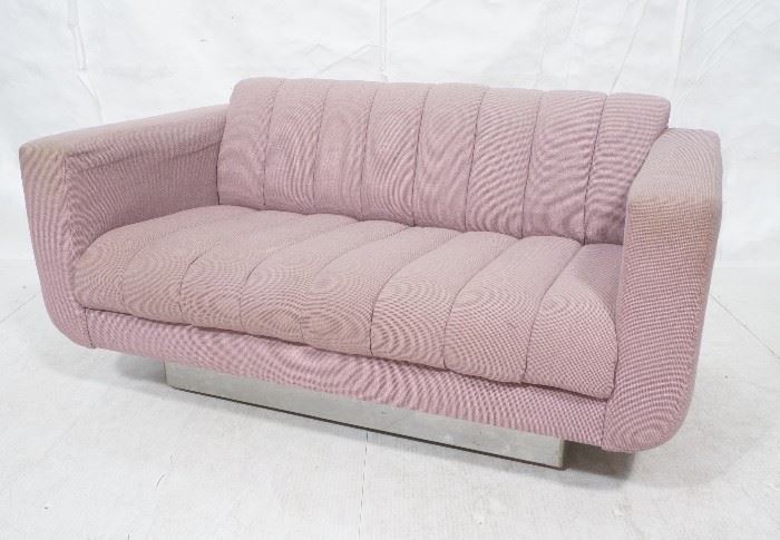 Lot 377 Modernist Channel Upholstered Sofa Couch. Pink Pu