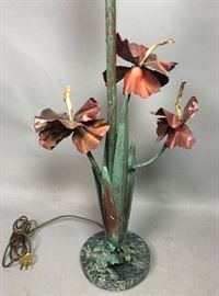 Lot 385 Artisan Studio Patina Copper Floral Table Lamp. B