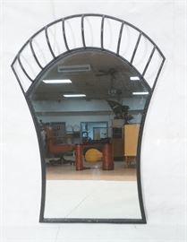 Lot 388 Black Metal Wall Mirror. Arched Top with Bowed Me