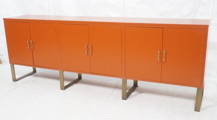 Lot 392 Long Red Lacquered Extended Credenza Cabinet. Mod