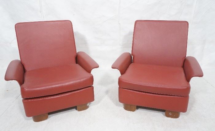 Lot 407 Pr Burgundy Vinyl Lounge Chairs. Flared upholster