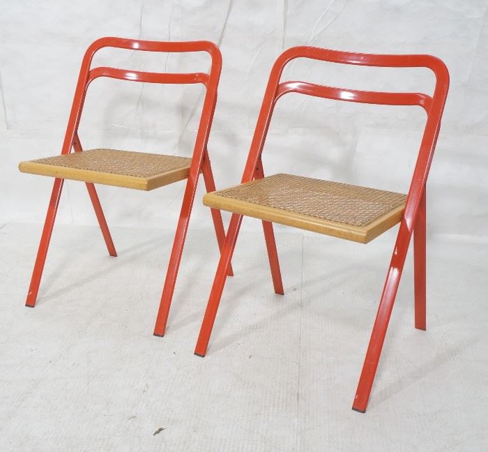 Lot 409 Pr Italian BIDUE Folding Chairs. Vivid Red Enamel