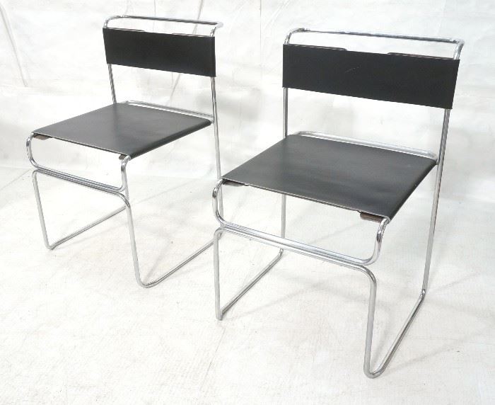 Lot 420 Pr Black Leather Stacking Chrome Modernist Chairs