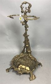 Lot 183 Antique Brass Dog Umbrella Stand. Figural with Ri