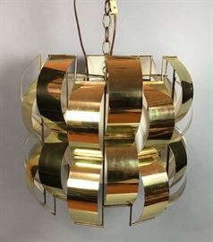 Lot 398 C JERE Style Bowed Brass Panel Modernist Chandeli