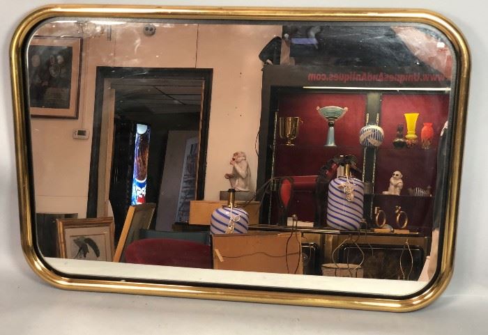 Lot 426 Brass Tube Wall Mirror. Mirrored panel on recesse