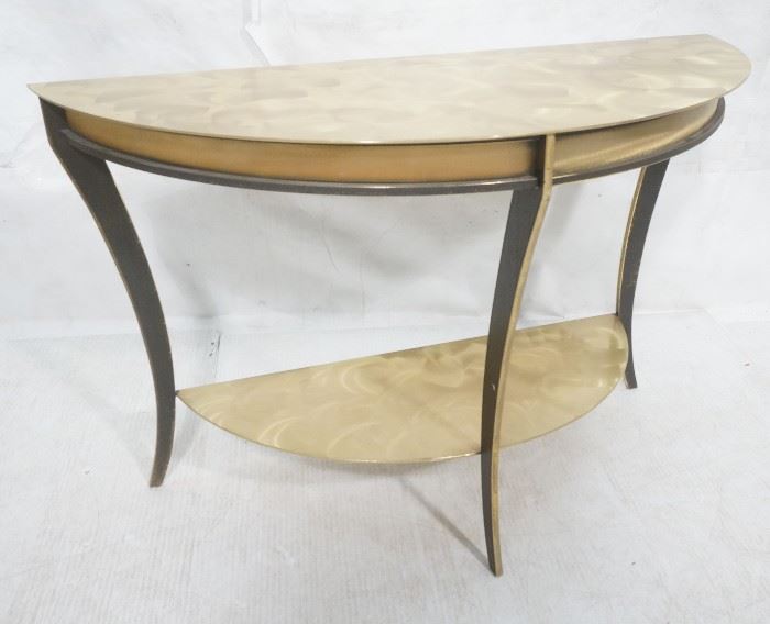 Lot 428 Brass  Stainless Demi Lune Hall Console Table. M