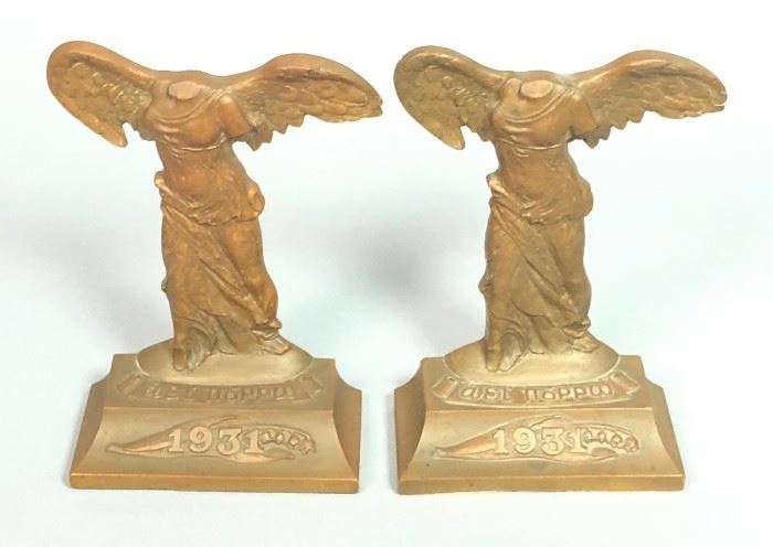 Lot 436 Pr 1931 Winged Nike Bronze Bookends. Marked Baile
