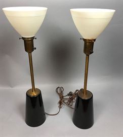 Lot 451 Pr PAUL McCOBB Ebonized Wood Brass Table Lamps. G