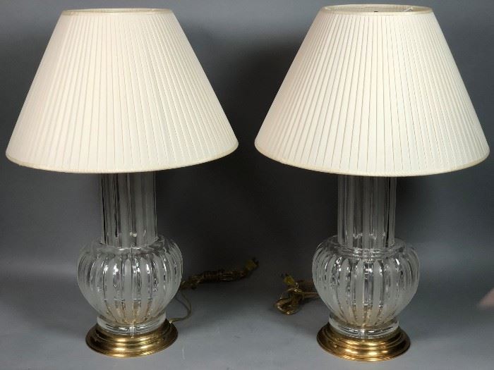 Lot 453 Pr Clear  Frosted Glass Italian Table Lamps. Bra