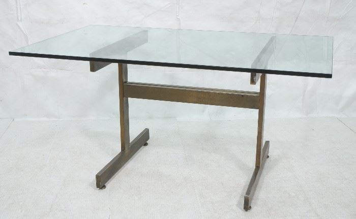 Lot 505 Modernist Glass top Dining Table. Bronzed satin f