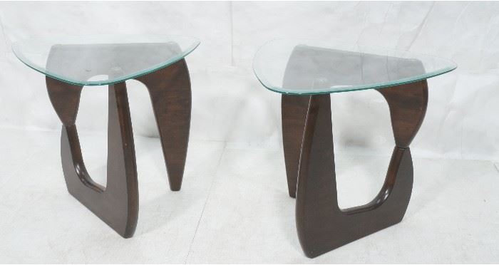 Lot 506 Pr ISAMU NOGUCHI Style Glass top Side Tables. Hin