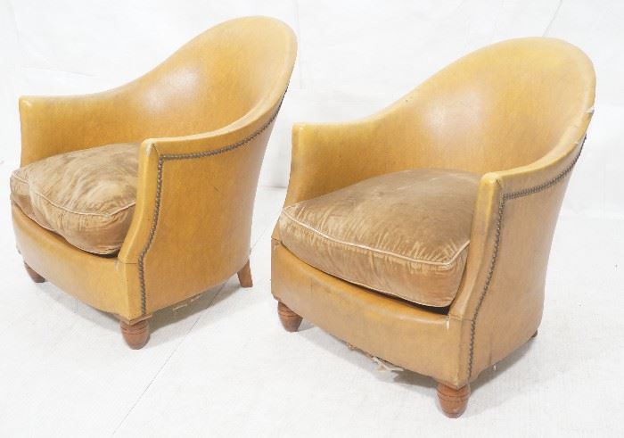 Lot 508 Pr Art Deco Era Brown Vinyl Club Lounge Chairs. F