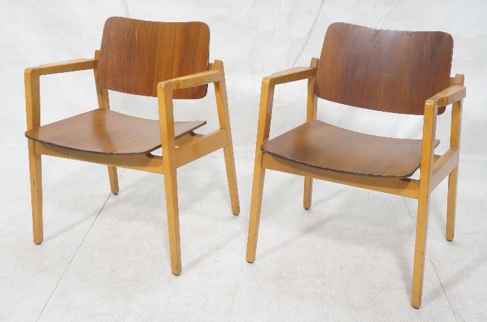 Lot 511 Pr JENS RISOM Modernist Walnut Arm Lounge Chairs.