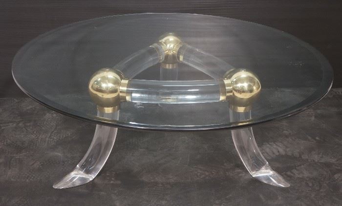 Lot 515 Round Glass Lucite Metal Base Cocktail Table. 3 f