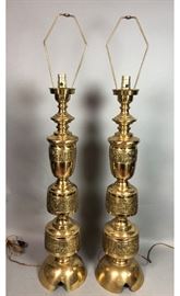 Lot 525 Pr Tall Brass Decorator Table Lamps. Asian Style.