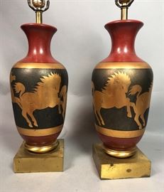 Lot 529 Pr Decorator Table Lamps. Brass Urn Form with Gal
